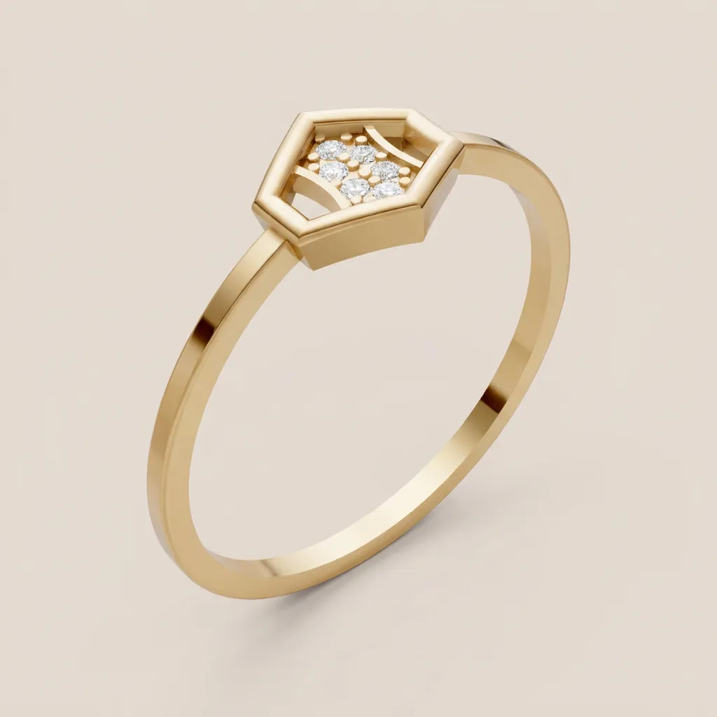Pavé Diamond Hexagon Ring R00851 — 18K gold ring by RUT GOLD