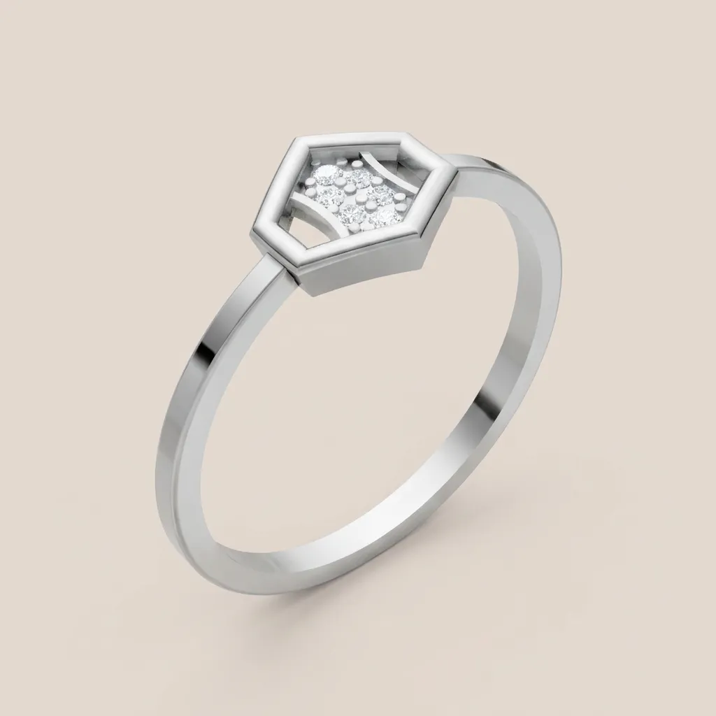 Pavé Diamond Hexagon Ring R00851 — 18K gold ring by RUT GOLD — view 3