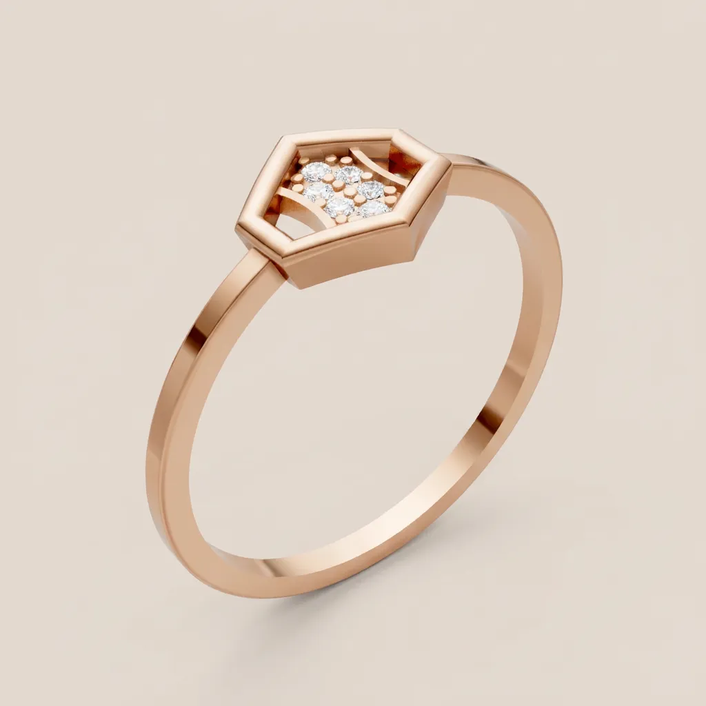 Pavé Diamond Hexagon Ring R00851 — 18K gold ring by RUT GOLD — view 4