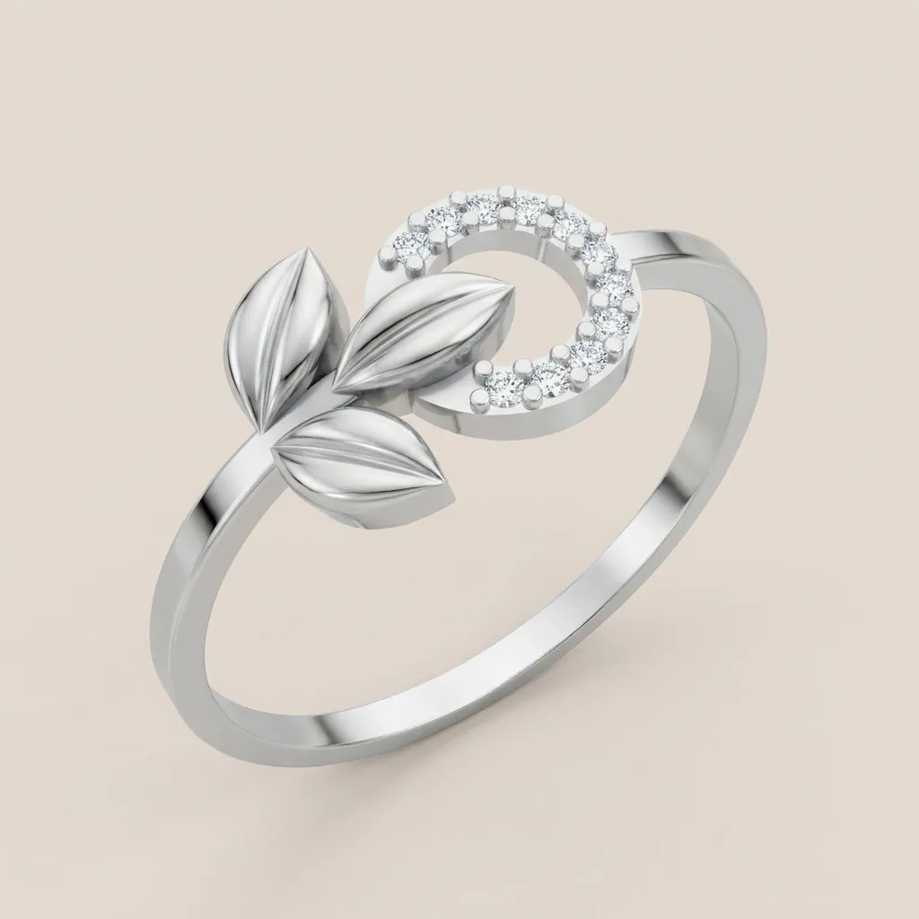 Leaf & Crescent Moon Diamond Ring R00854 — 18K gold ring by RUT GOLD