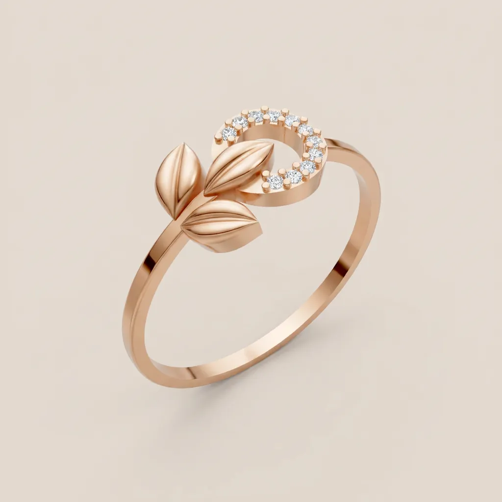 Leaf & Crescent Moon Diamond Ring R00854 — 18K gold ring by RUT GOLD — view 3
