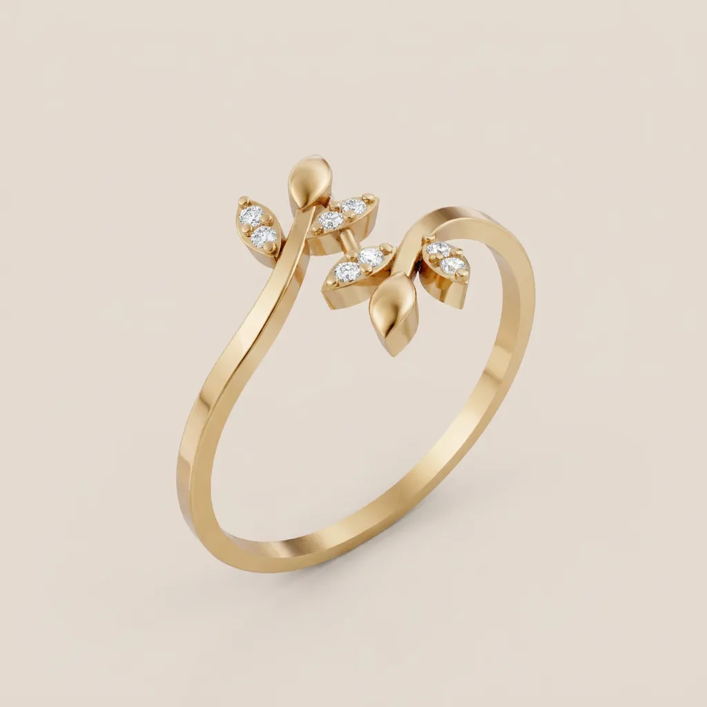 Diamond Leaf Vine Bypass Ring R00857 — 18K gold ring by RUT GOLD