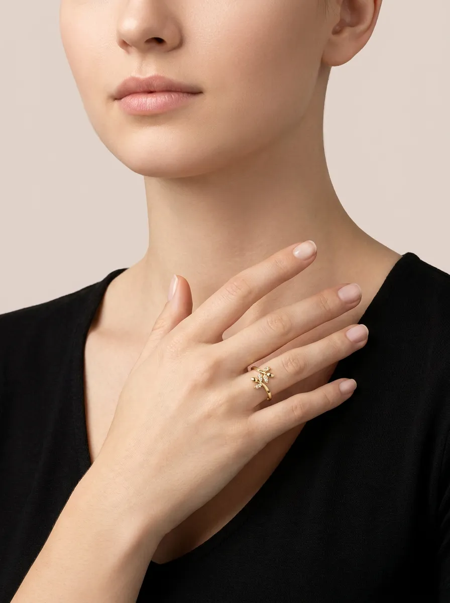 Diamond Leaf Vine Bypass Ring R00857 — 18K gold ring by RUT GOLD — view 3
