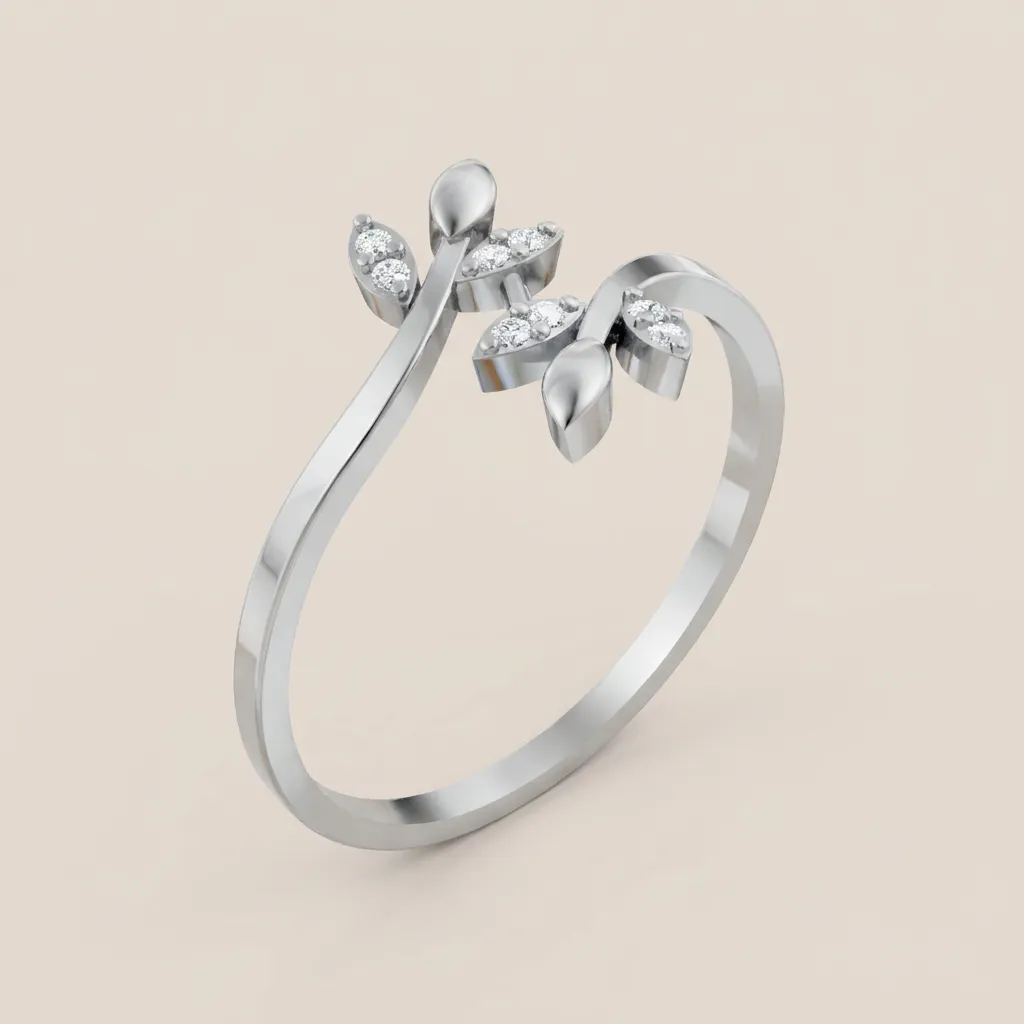 Diamond Leaf Vine Bypass Ring R00857 — 18K gold ring by RUT GOLD — view 4