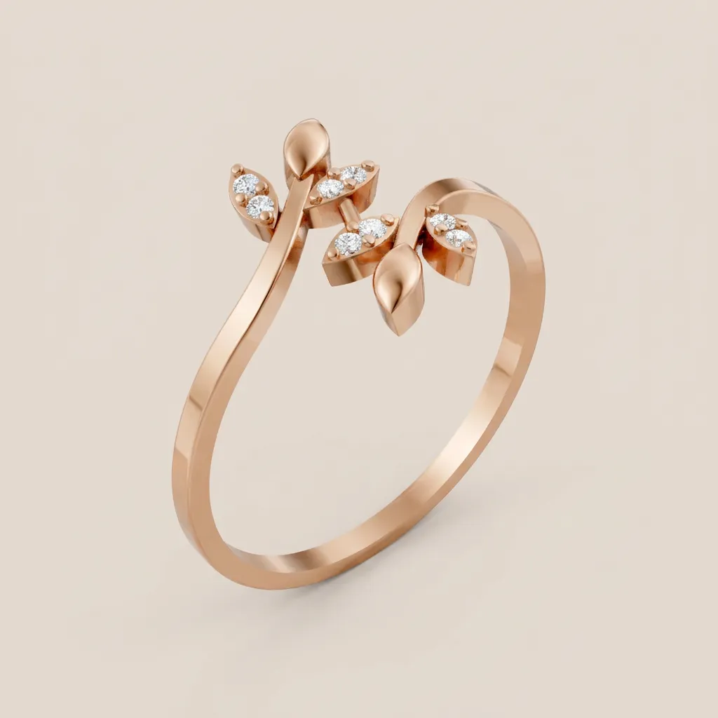 Diamond Leaf Vine Bypass Ring R00857 — 18K gold ring by RUT GOLD — view 5