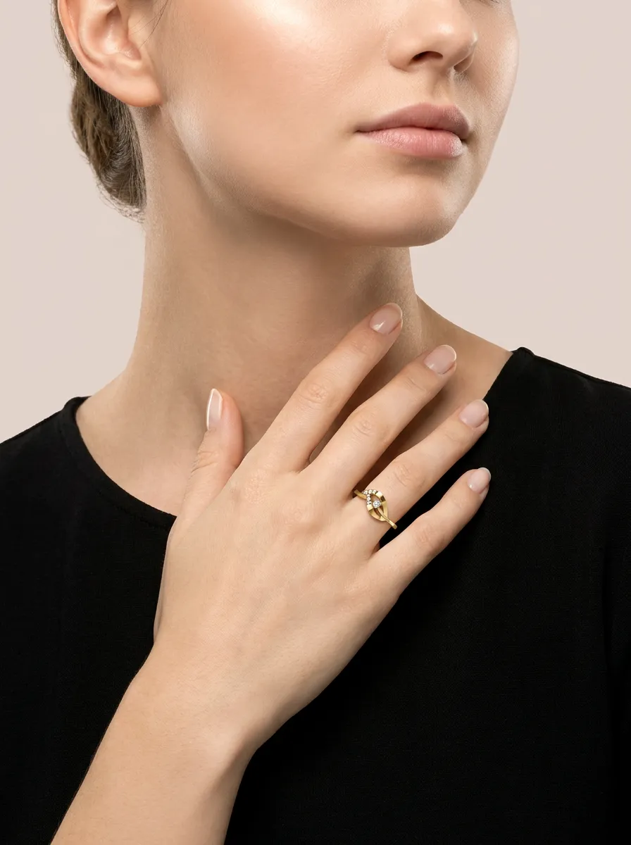 Pavé Diamond Swirl Wave Ring R00858 — 18K gold ring by RUT GOLD — view 3