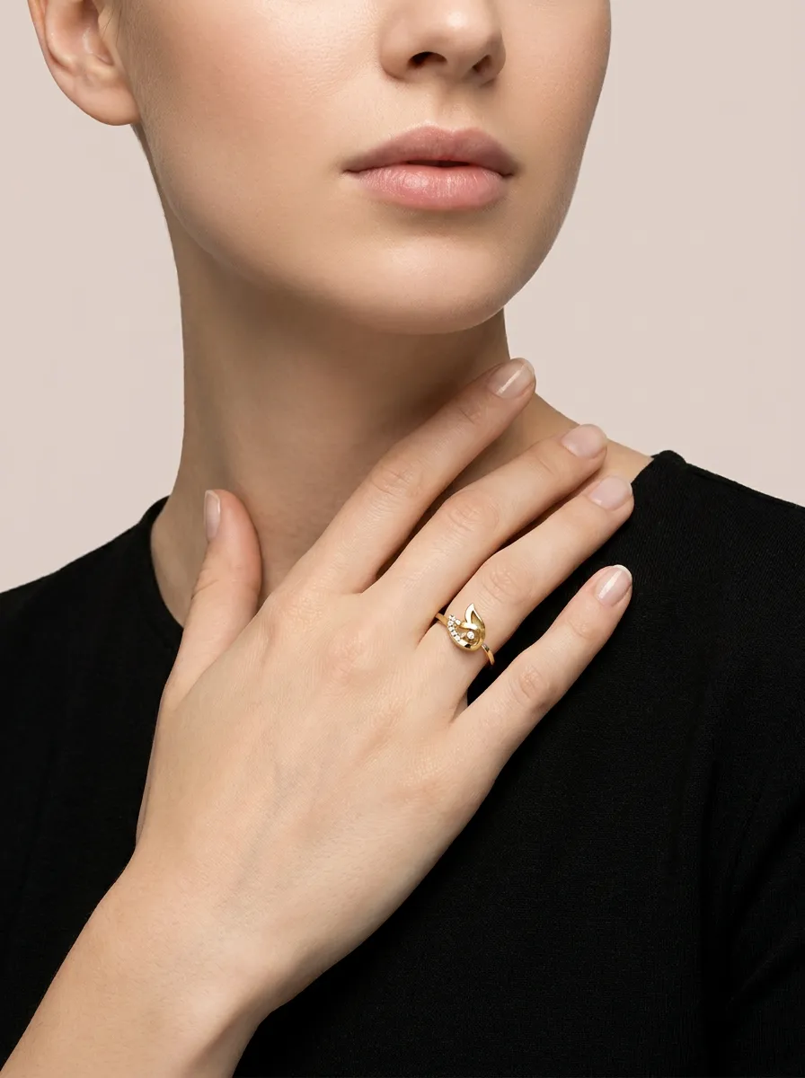Pavé Diamond Swirl Bow Ring R00859 — 18K gold ring by RUT GOLD — view 3