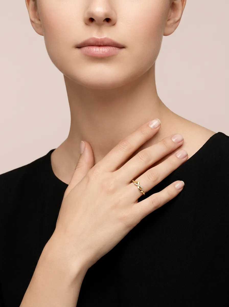 Pavé Diamond Wave Ring R00863 — 18K gold ring by RUT GOLD — view 3