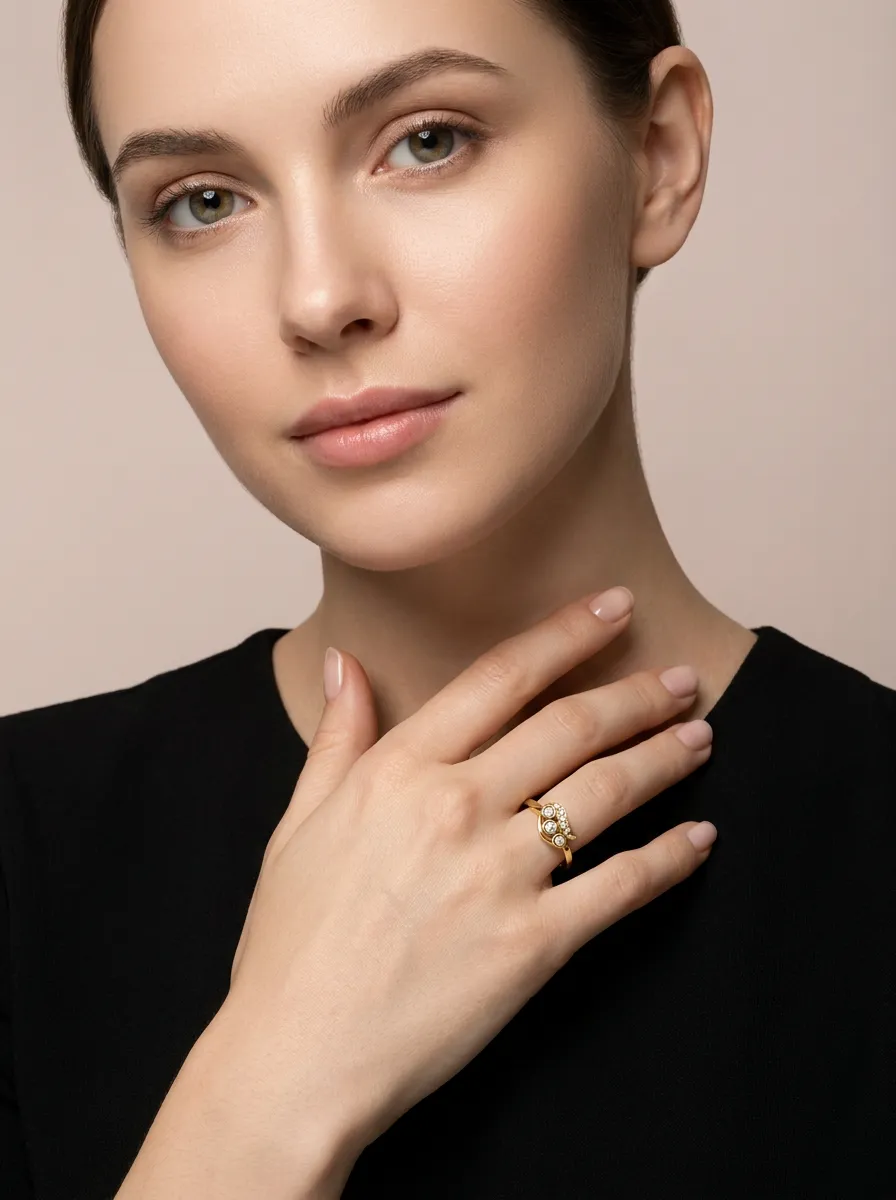 Three-Stone Bezel Diamond Ring R00864 — 18K gold ring by RUT GOLD — view 3