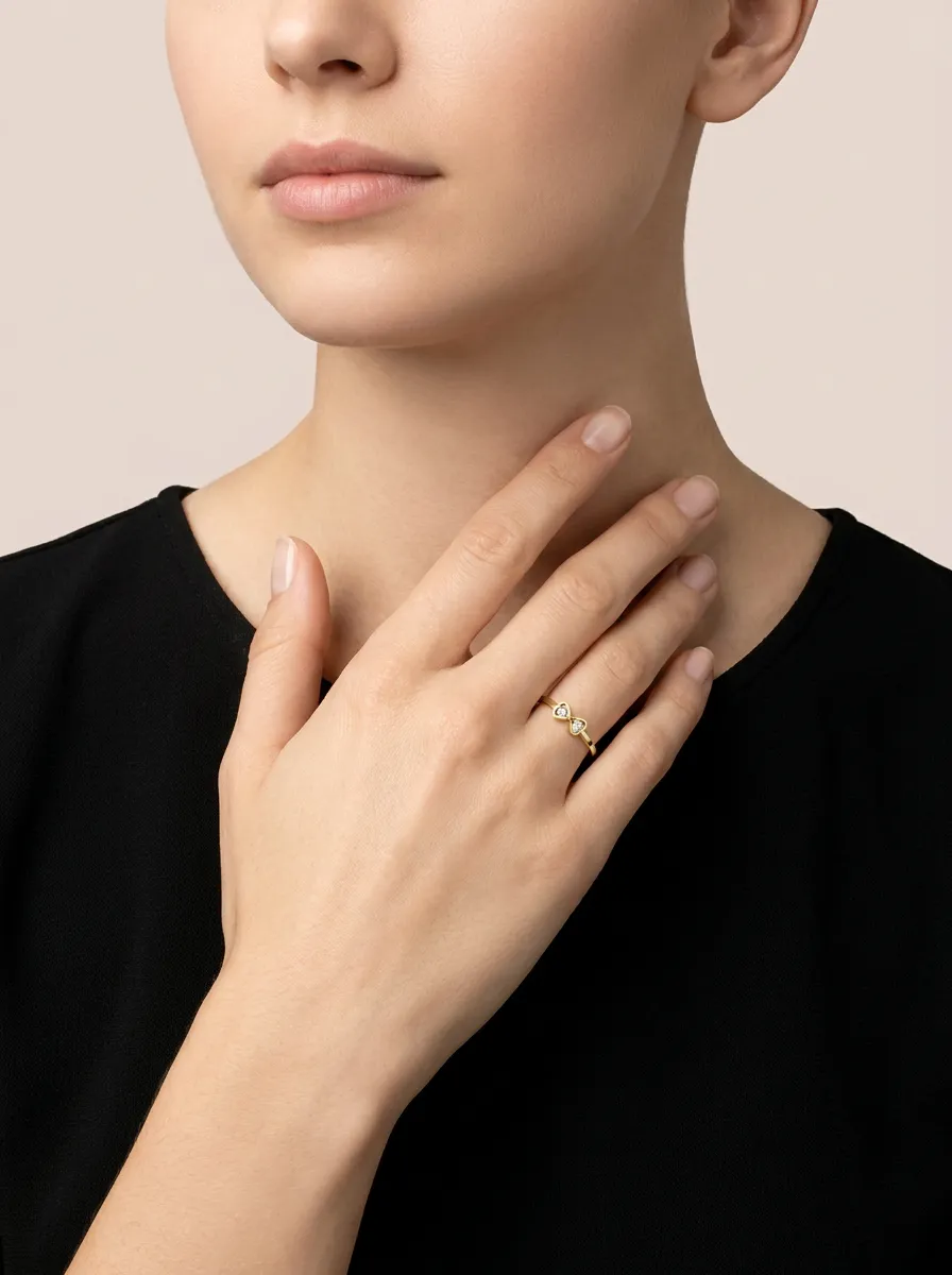Diamond Double Heart Ring R00865 — 18K gold ring by RUT GOLD — view 3