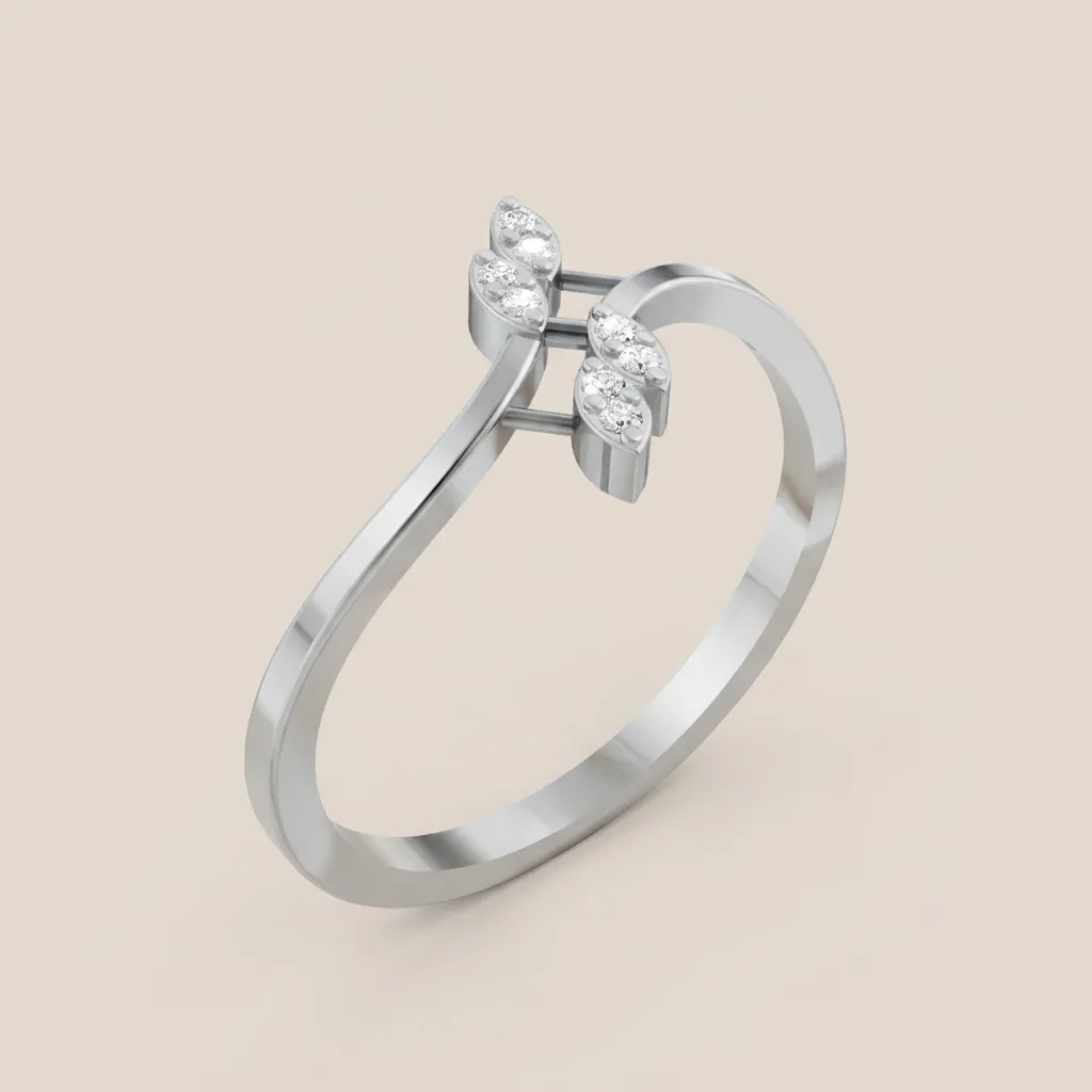 Diamond Leaf Sprig Bypass Ring R00869 — 18K gold ring by RUT GOLD — view 3