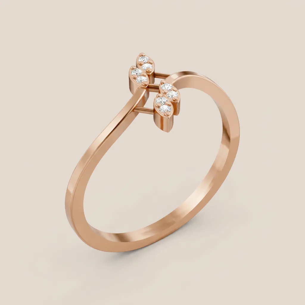 Diamond Leaf Sprig Bypass Ring R00869 — 18K gold ring by RUT GOLD — view 4