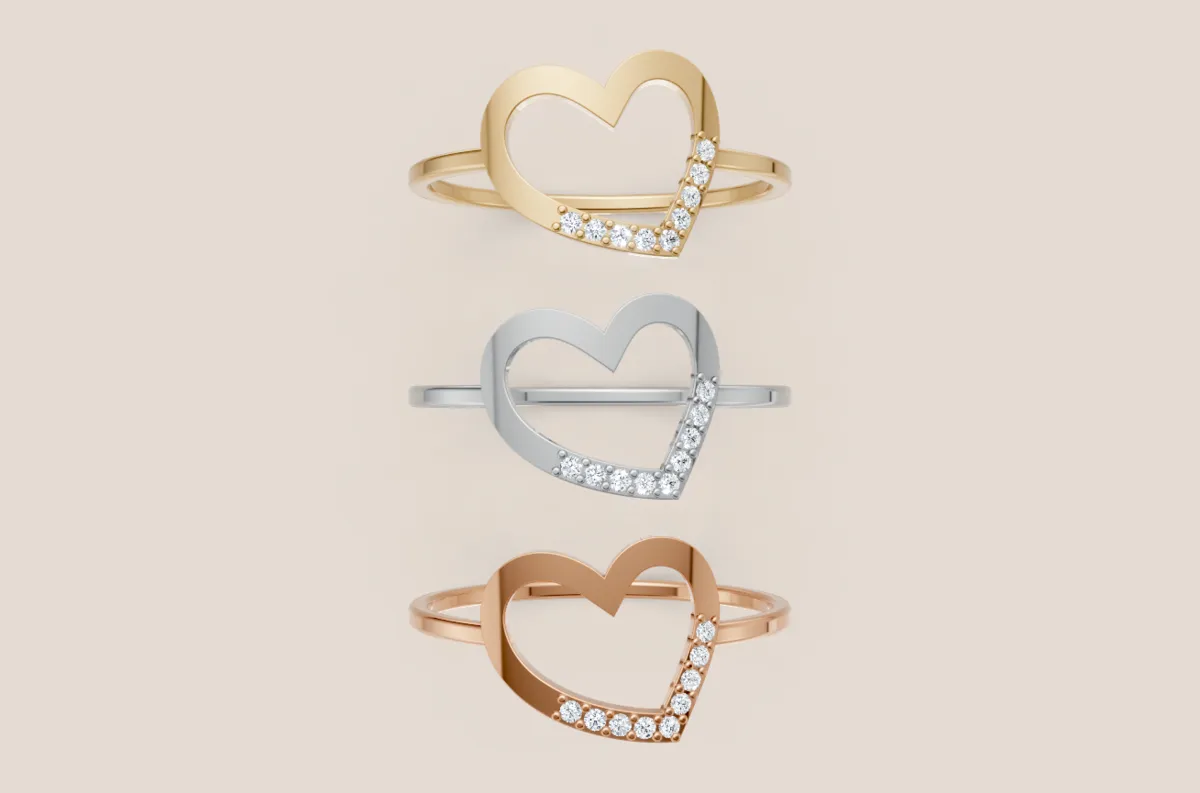 Diamond Open Heart Outline Ring R00872 — 18K gold ring by RUT GOLD