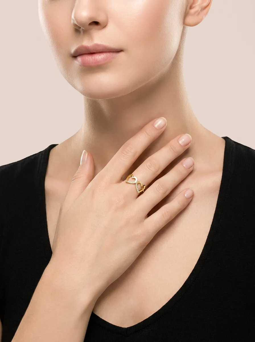 Pavé Diamond Heart Outline Ring R00874 — 18K gold ring by RUT GOLD — view 3