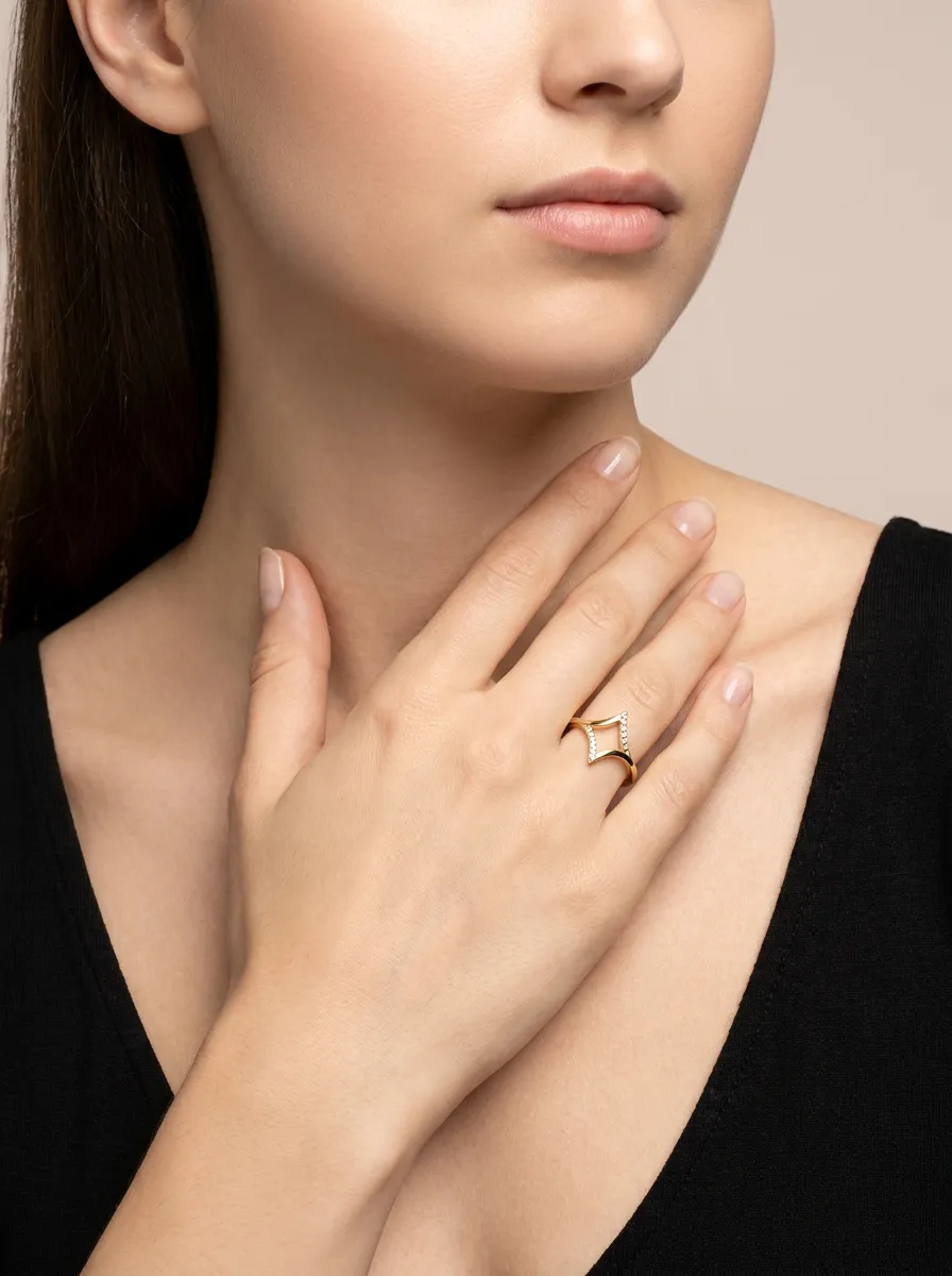 Diamond Geometric Pavé Open Ring R00875 — 18K gold ring by RUT GOLD — view 4