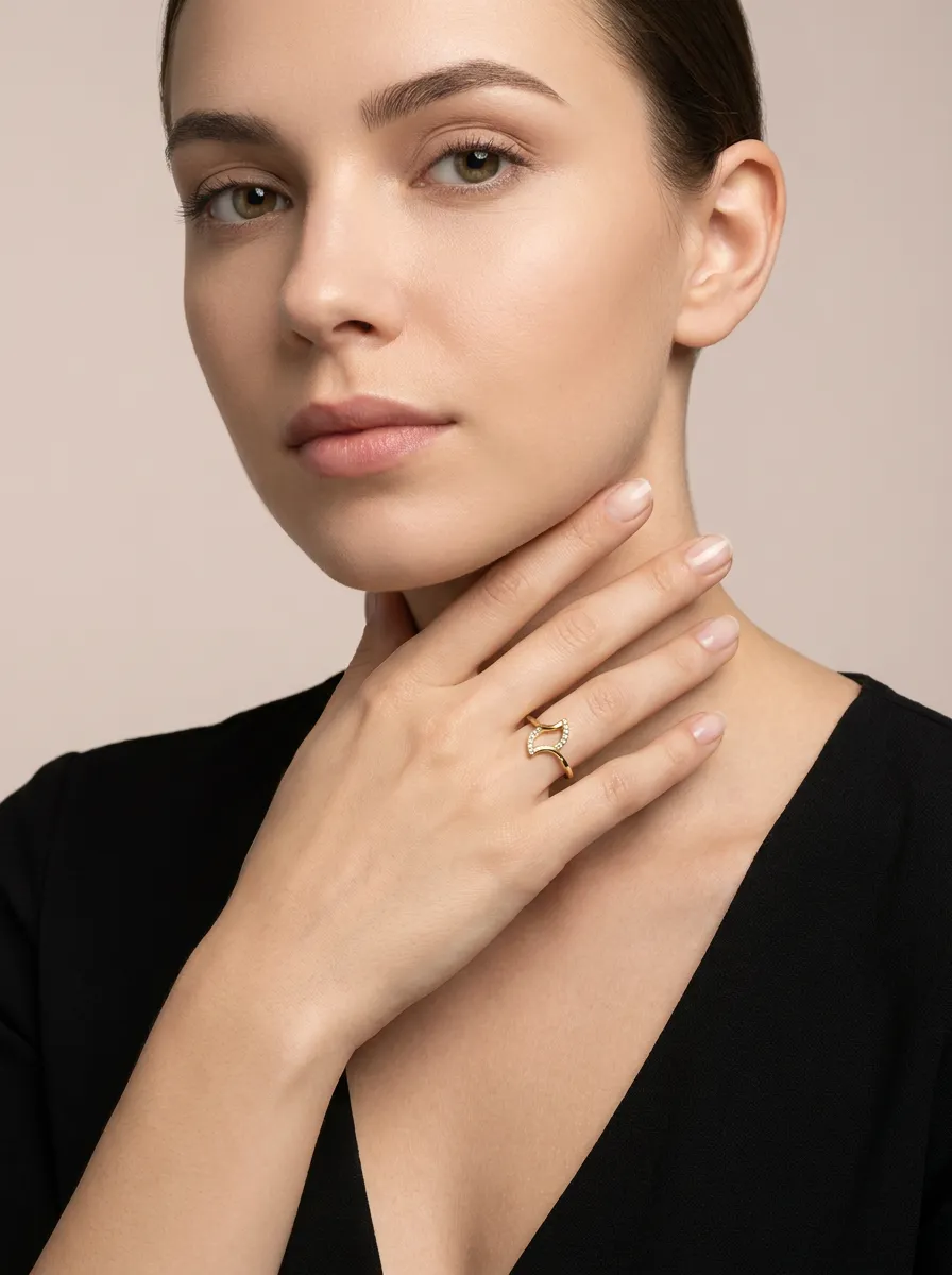 Pavé Diamond Open Wave Ring R00876 — 18K gold ring by RUT GOLD — view 3