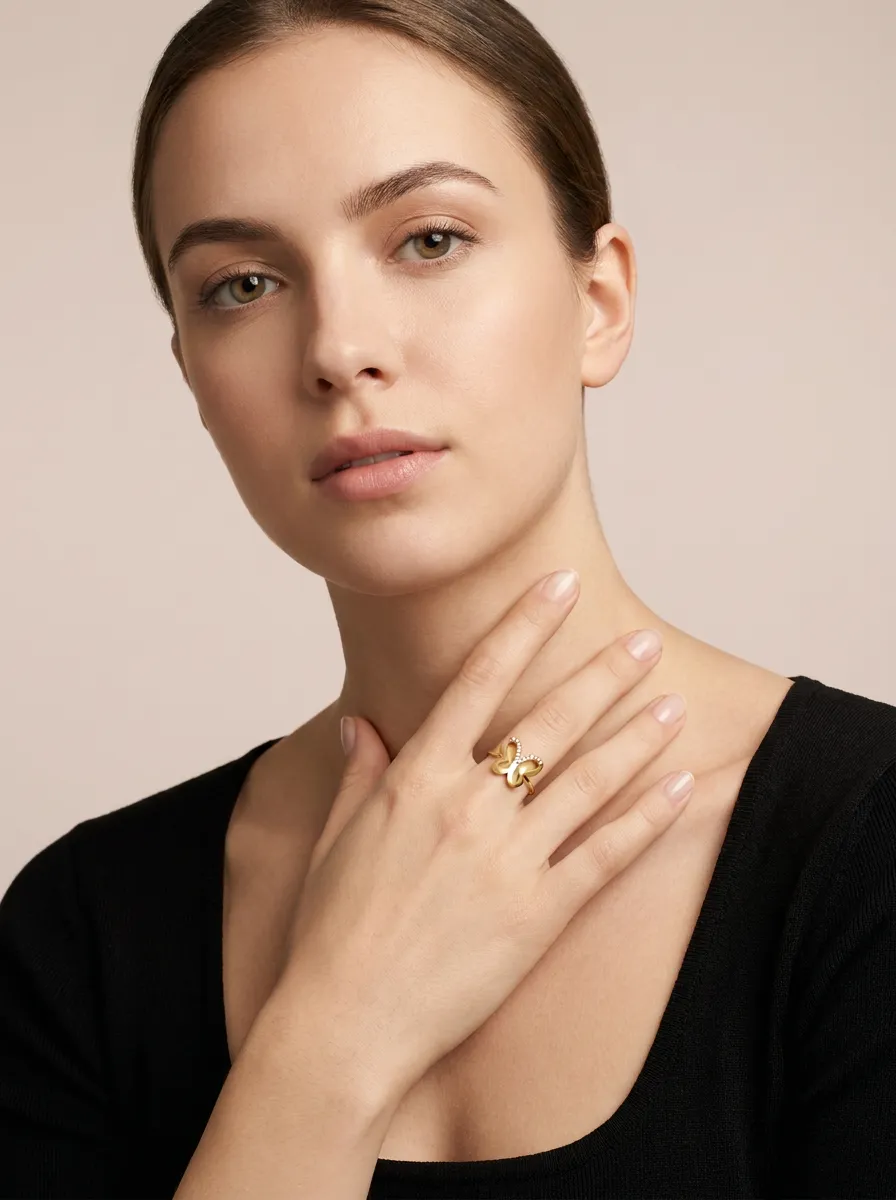 Diamond Butterfly Knot Ring R00878 — 18K gold ring by RUT GOLD — view 3