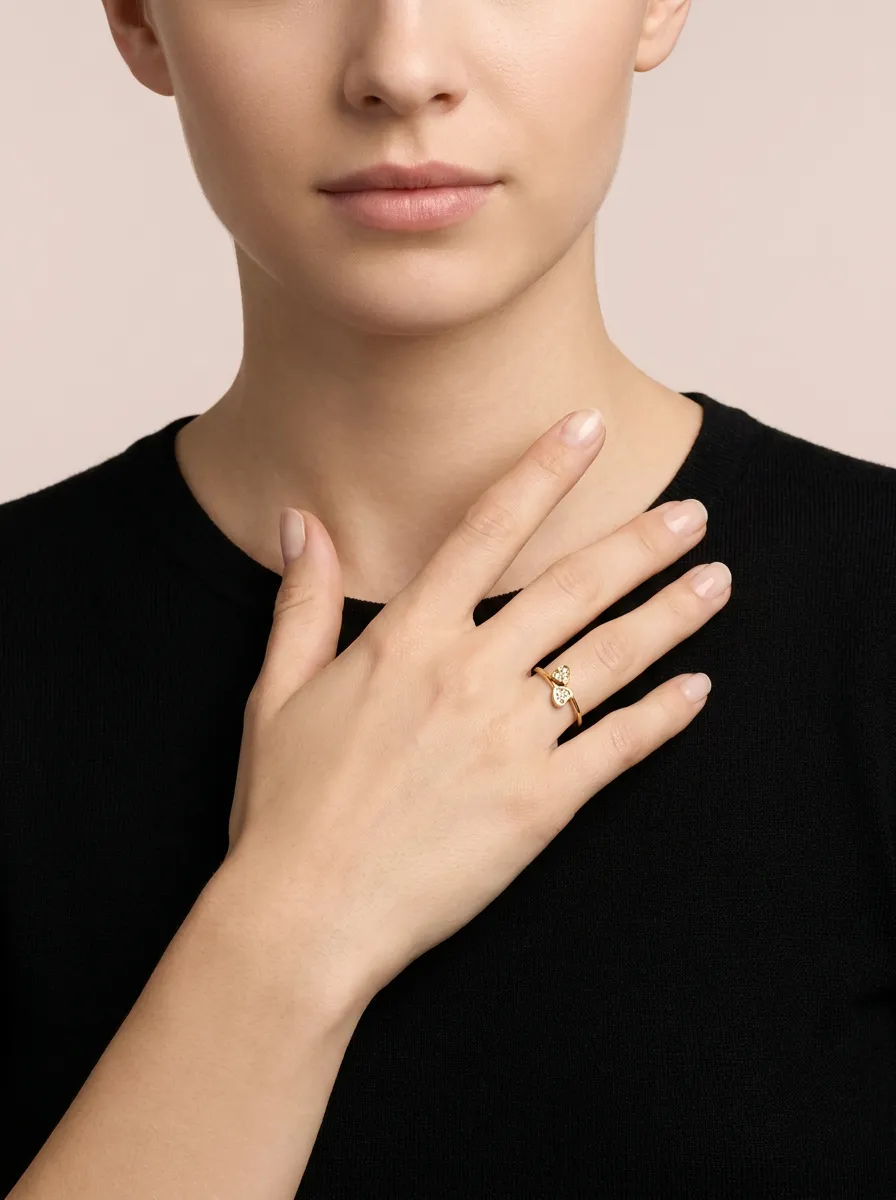 Diamond Double Leaf Bypass Ring R00884 — 18K gold ring by RUT GOLD — view 3
