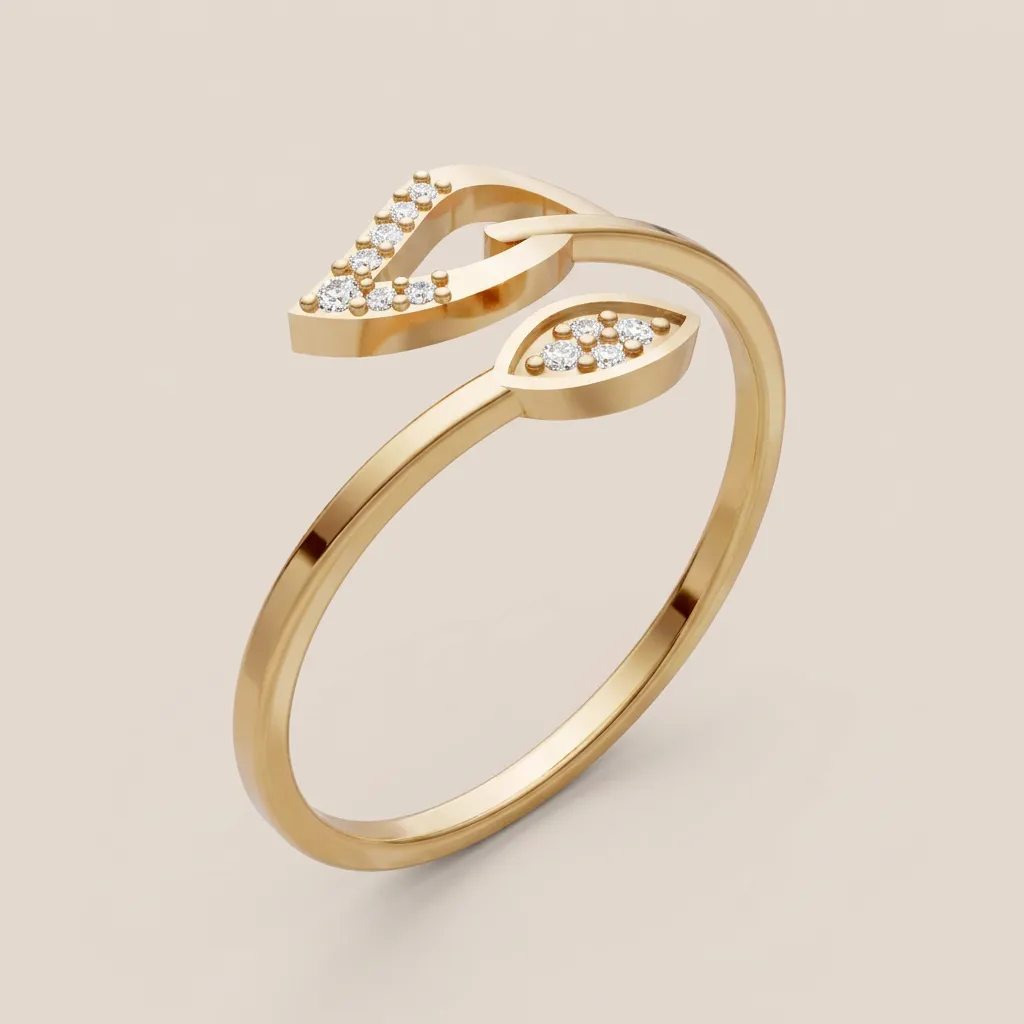Pavé Diamond Leaf Bypass Ring R00886 — 18K gold ring by RUT GOLD