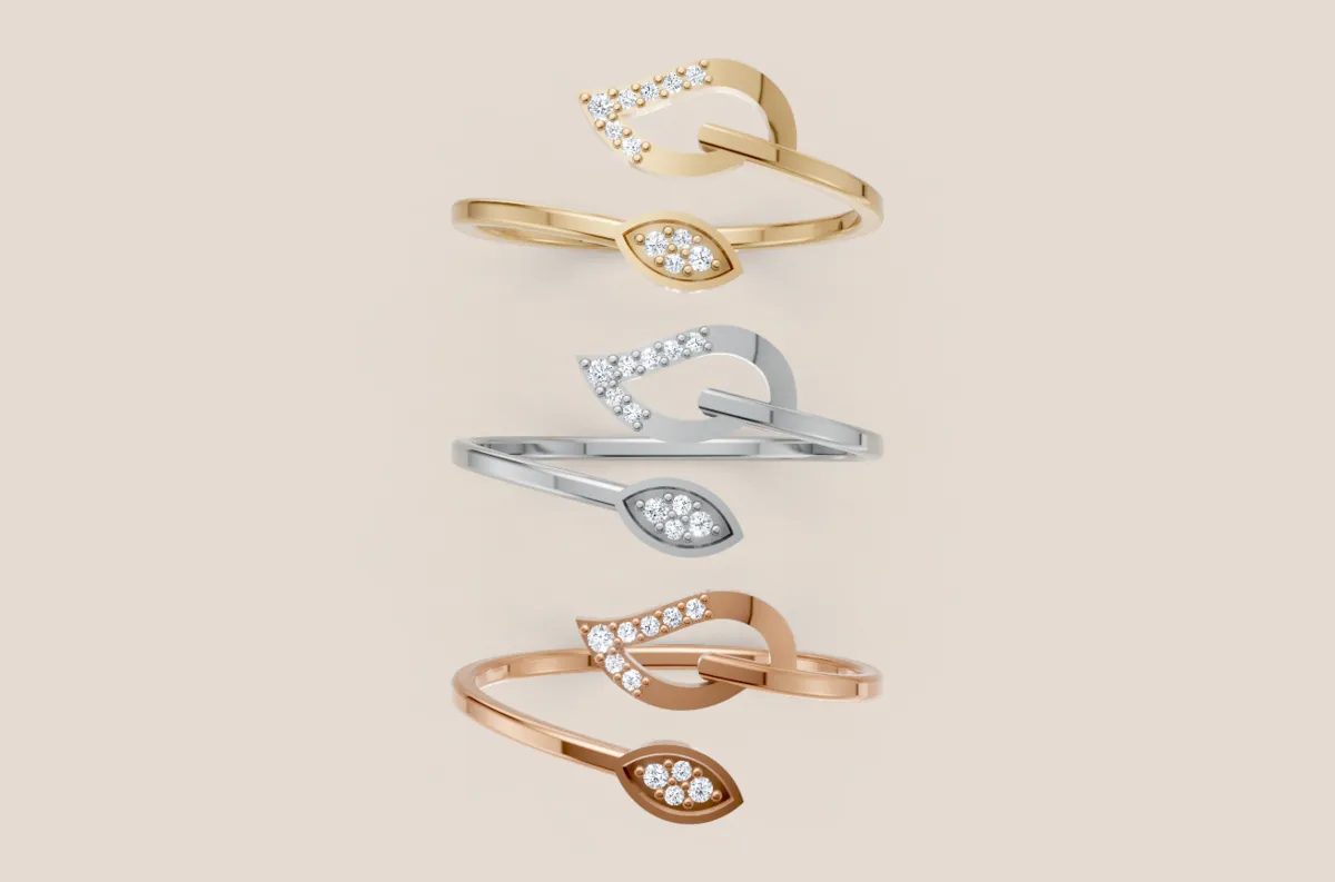 Pavé Diamond Leaf Bypass Ring R00886 — 18K gold ring by RUT GOLD — view 3