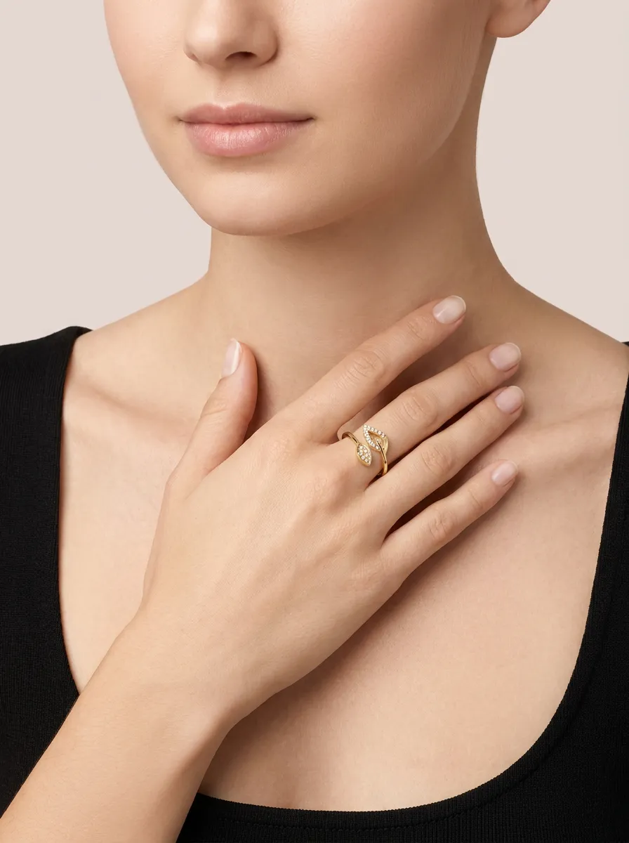 Pavé Diamond Leaf Bypass Ring R00886 — 18K gold ring by RUT GOLD — view 4