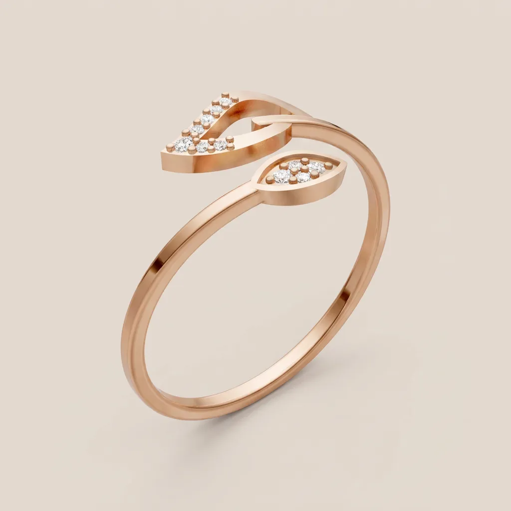 Pavé Diamond Leaf Bypass Ring R00886 — 18K gold ring by RUT GOLD — view 6