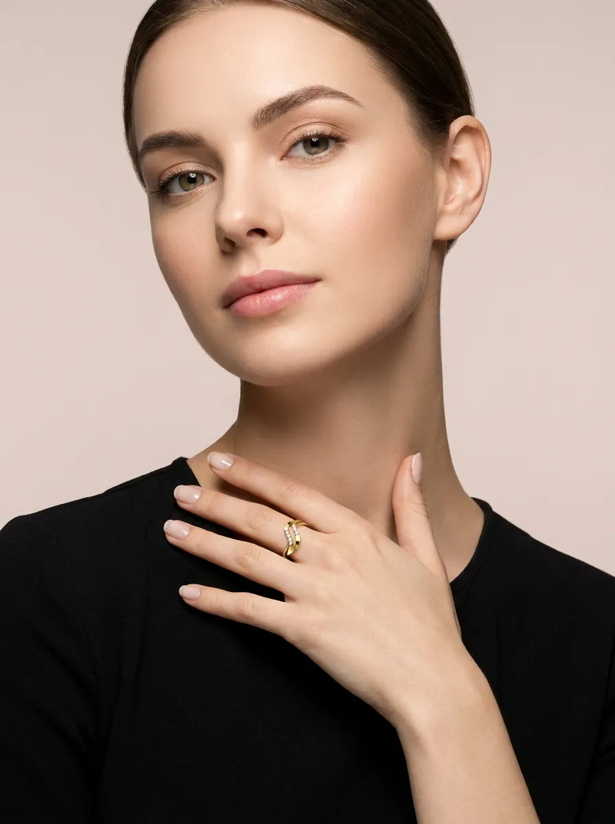 Pavé Diamond S-Wave Ring R00887 — 18K gold ring by RUT GOLD — view 3