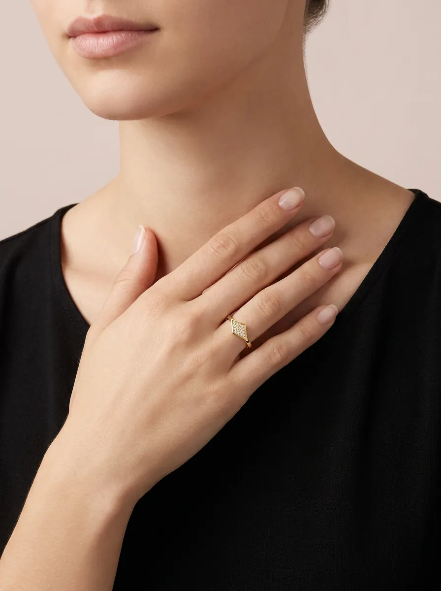 Pavé Diamond Rhombus Ring R00889 — 18K gold ring by RUT GOLD — view 3