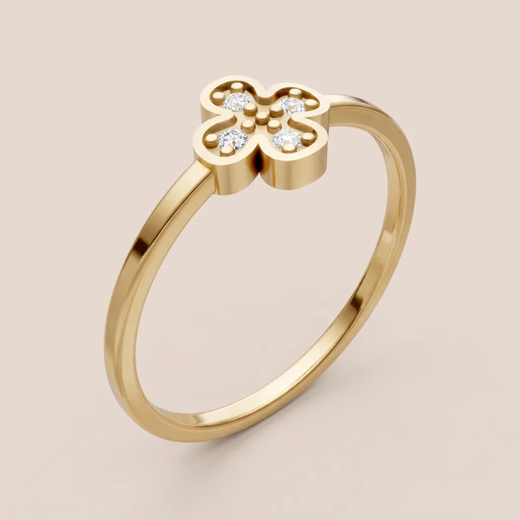 Diamond Four-Leaf Clover Ring R00890 — 18K gold ring by RUT GOLD