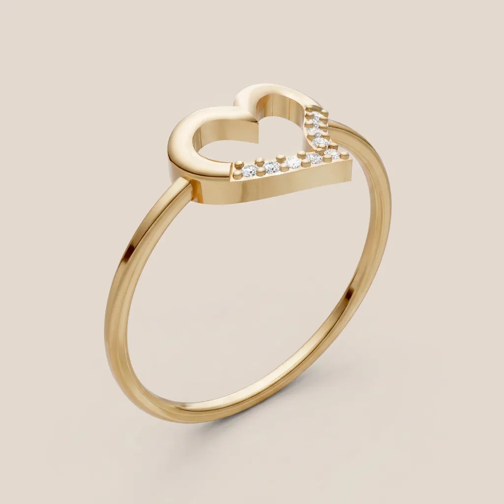 Pavé Diamond Heart Outline Ring R00896 — 18K gold ring by RUT GOLD