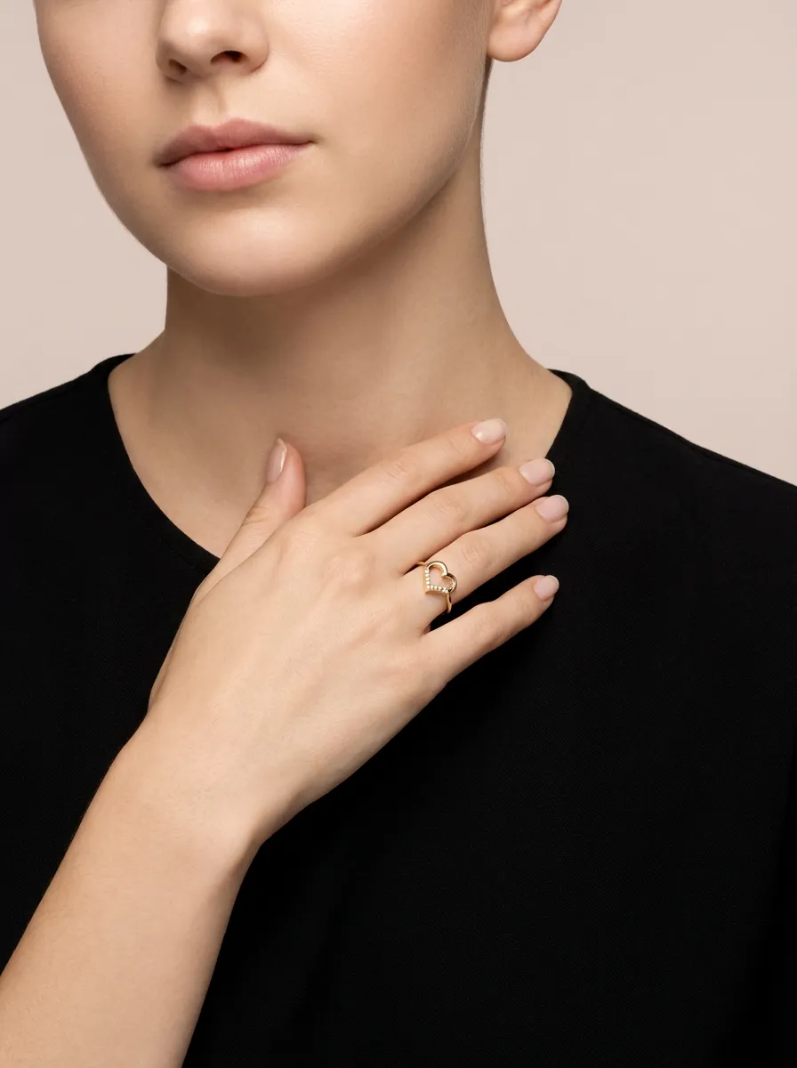 Pavé Diamond Heart Outline Ring R00896 — 18K gold ring by RUT GOLD — view 3
