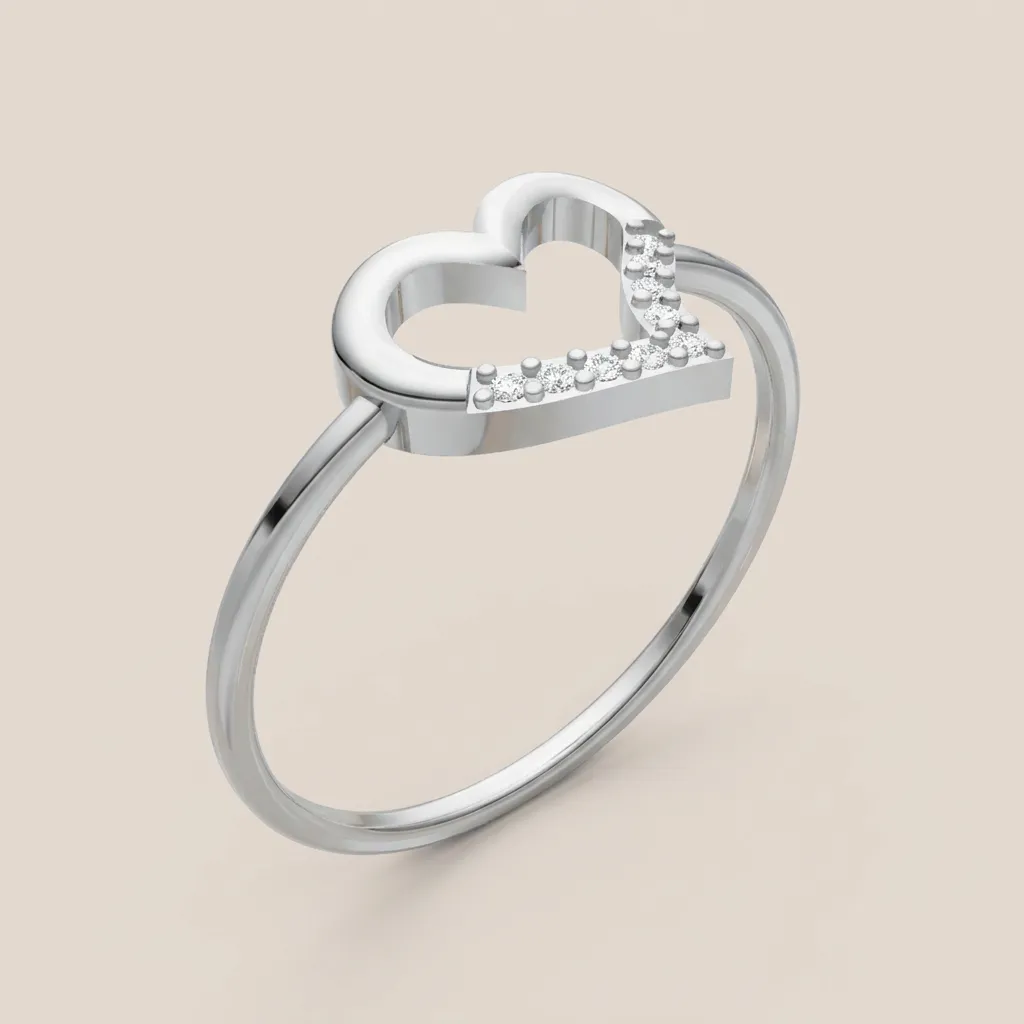 Pavé Diamond Heart Outline Ring R00896 — 18K gold ring by RUT GOLD — view 4