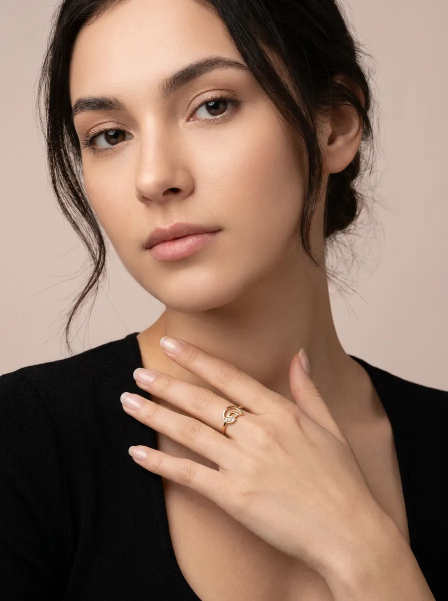 Pavé Diamond Crescent Moon Ring R00901 — 18K gold ring by RUT GOLD — view 3