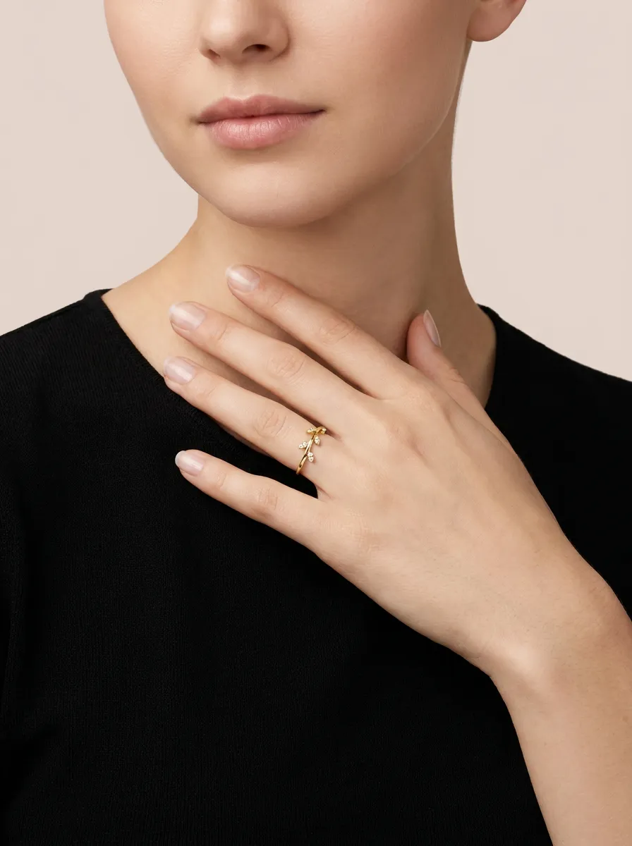 Marquise Diamond Leaf Vine Bypass Ring R00907 — 18K gold ring by RUT GOLD — view 3