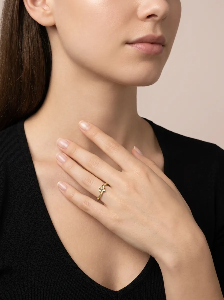 Diamond Starburst Wave Ring R00908 — 18K gold ring by RUT GOLD — view 3