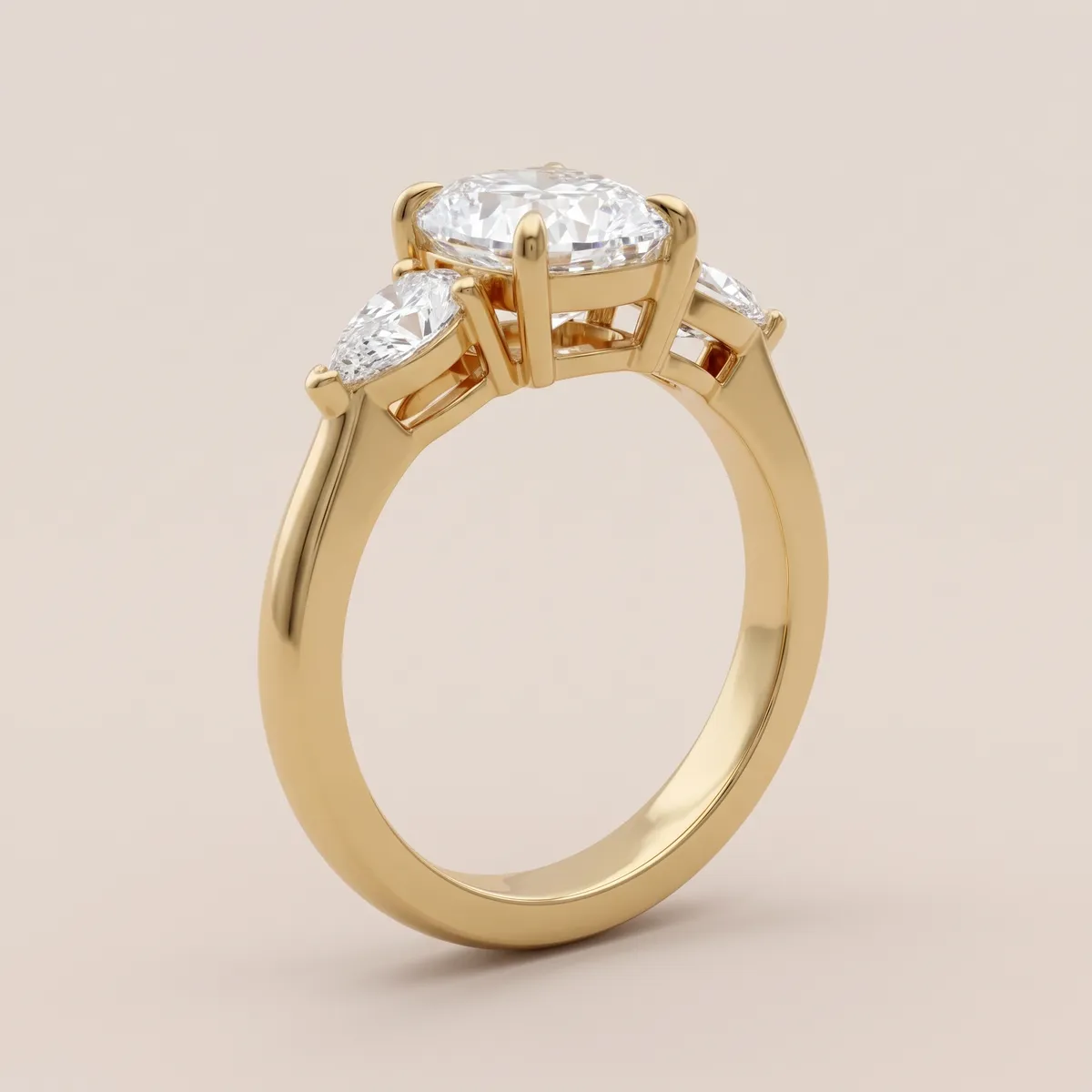 Cushion & Pear Three-Stone Diamond Ring — 18K gold ring by RUT GOLD