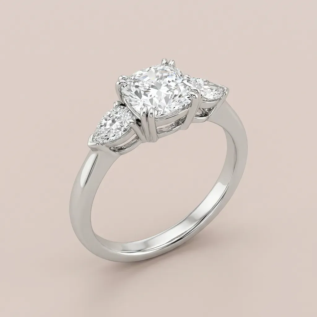 Cushion & Pear Three-Stone Diamond Ring — 18K gold ring by RUT GOLD — view 3