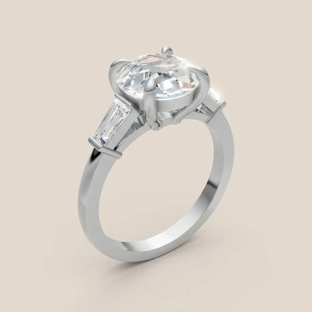 Round Diamond Three-Stone Ring with Tapered Baguettes — 18K gold ring by RUT GOLD — view 3