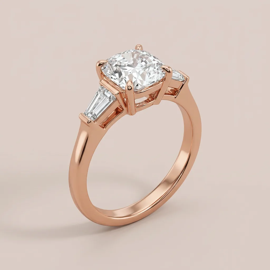 Round Diamond Three-Stone Ring with Tapered Baguettes — 18K gold ring by RUT GOLD — view 4