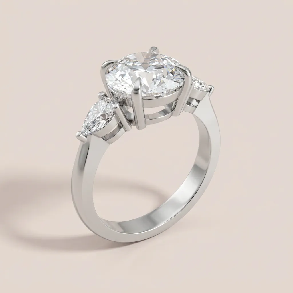 Round & Pear Three-Stone Diamond Ring — 18K gold ring by RUT GOLD — view 3