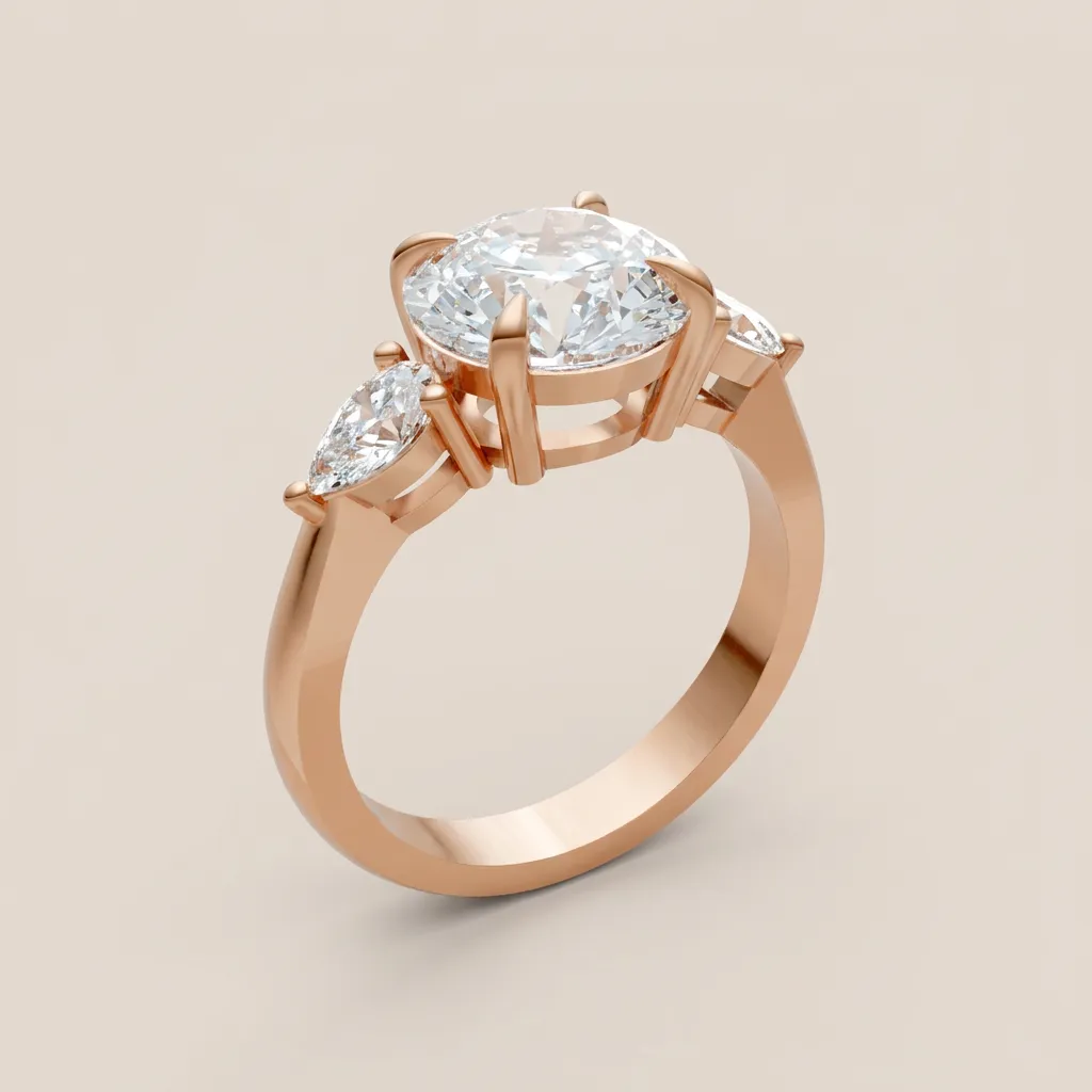 Round & Pear Three-Stone Diamond Ring — 18K gold ring by RUT GOLD — view 4