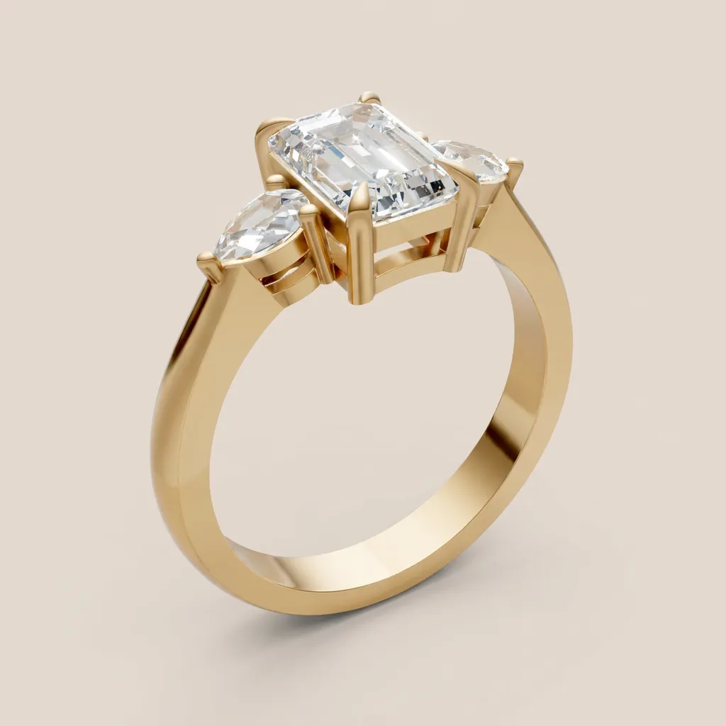 Emerald Cut & Marquise Three-Stone Diamond Ring — 18K gold ring by RUT GOLD