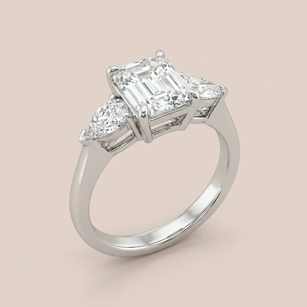 Emerald Cut & Marquise Three-Stone Diamond Ring — 18K gold ring by RUT GOLD — view 3