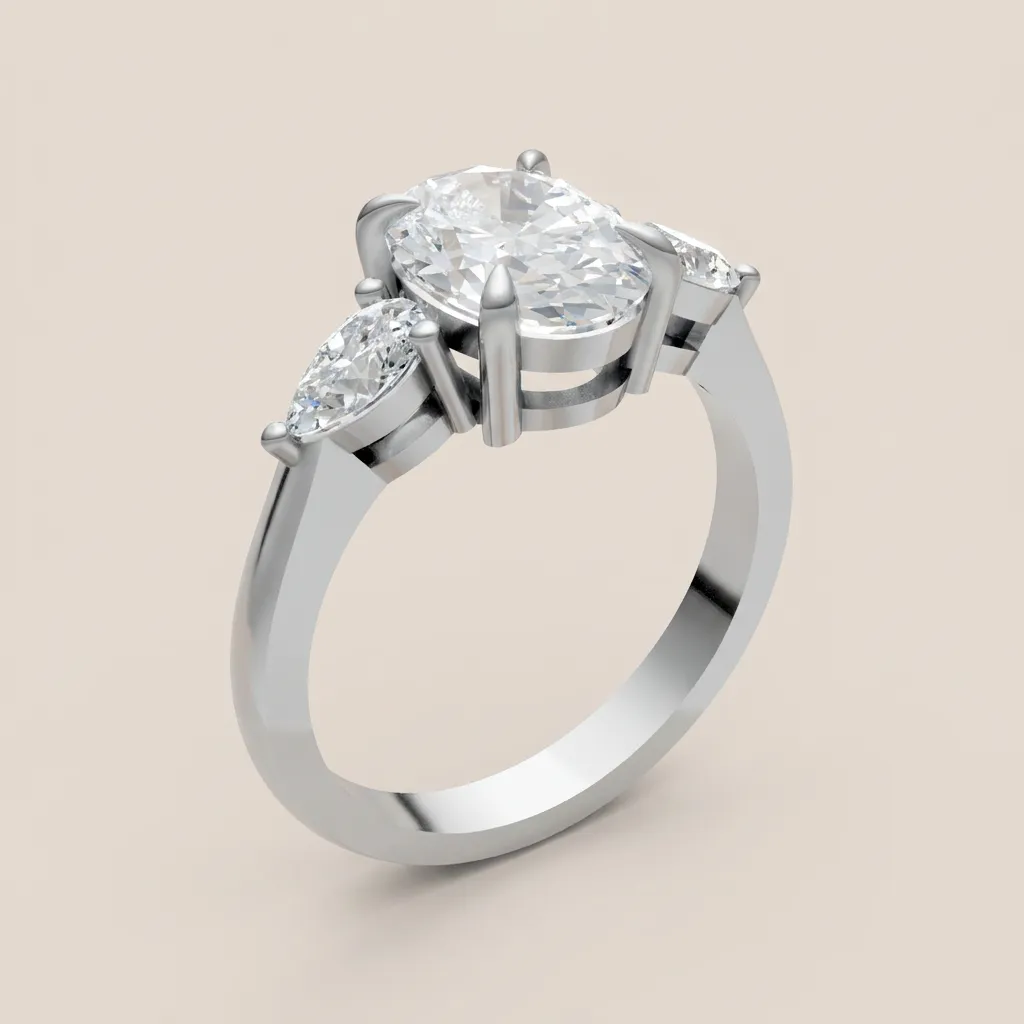 Oval & Pear Three-Stone Diamond Ring — 18K gold ring by RUT GOLD — view 3
