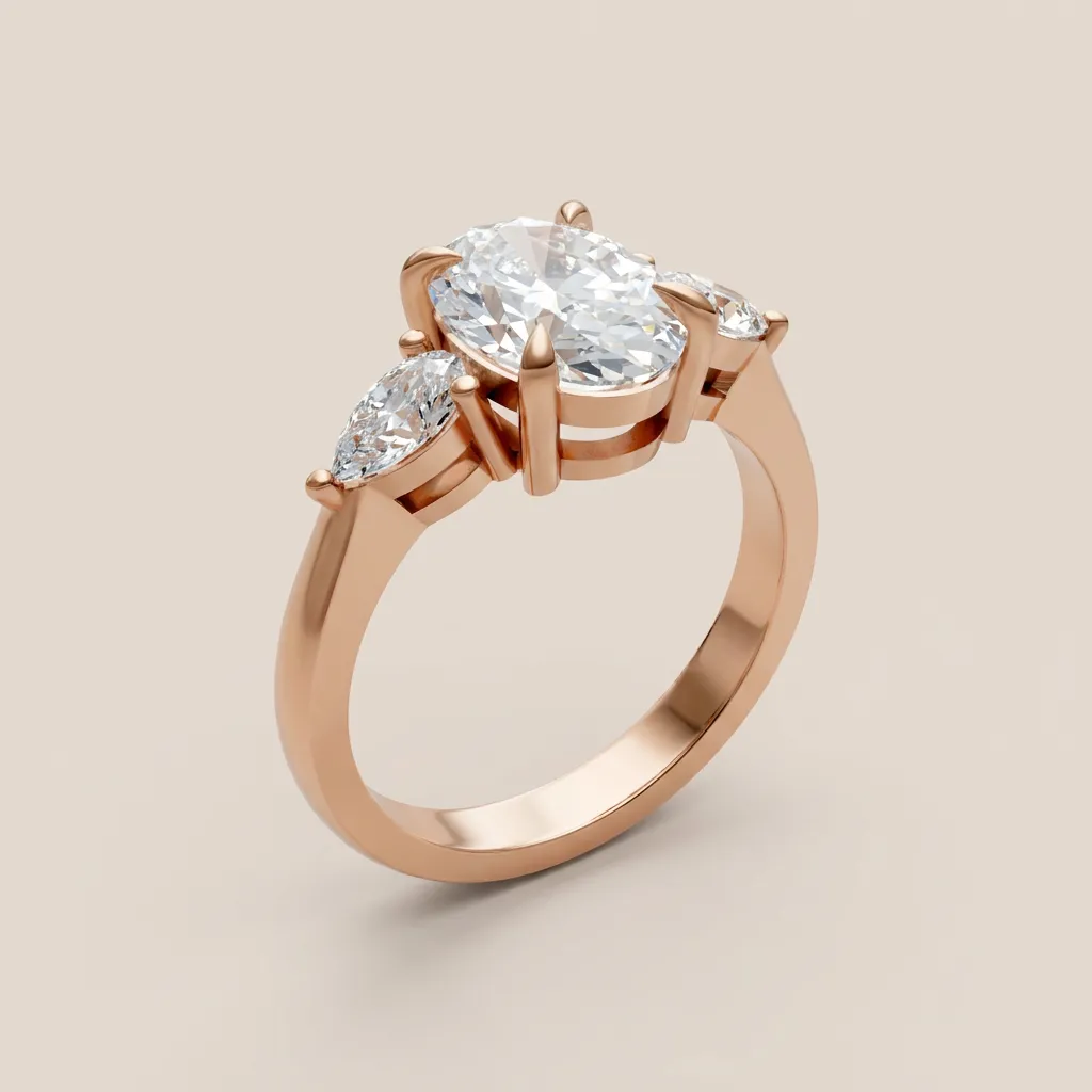 Oval & Pear Three-Stone Diamond Ring — 18K gold ring by RUT GOLD — view 4